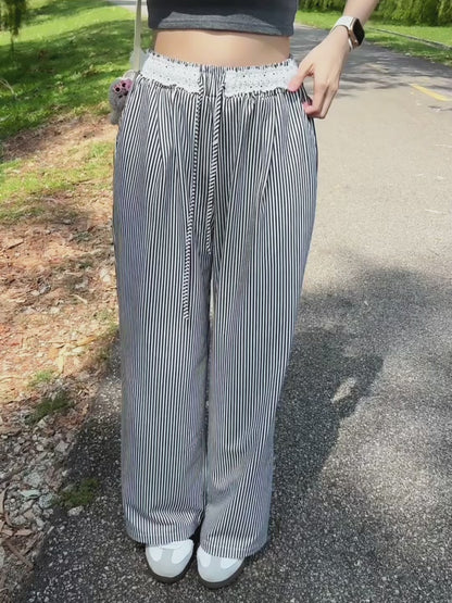 BLACK & WHITE CLEAN FIT STRIPE PANTS - PETITEGIRLS 小个子定制款