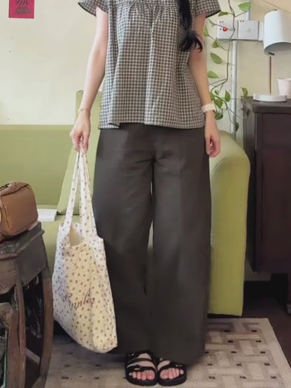 ARMY GREEN WIDE LEG DENIM PANTS - PETITEGIRLS 小个子定制款