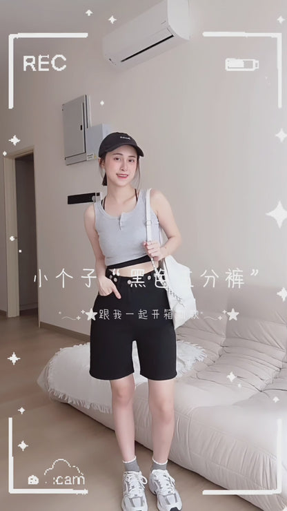 CASUAL BLACK DENIM SHORTS- PETITEGIRLS 小个子定制款