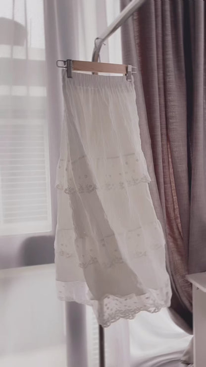 LONG LACE RUFFLE SKIRT- PETITEGIRLS 小个子定制款