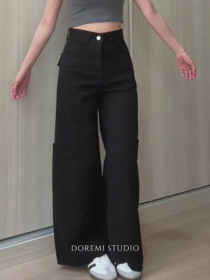 BLACK POCKET CARGO JEANS - PETITEGIRLS 小个子定制款