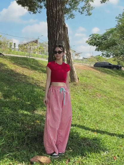 RED STRIPE SUMMER PANTS - PETITEGIRLS 小个子定制款